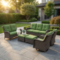 Patio Furniture Set 6-Piece Outdoor Patio Conversation Set with Green Cushions Lawn Furniture