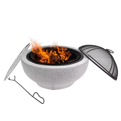Contemporary Wood round Burning Fire Pit in Grey
