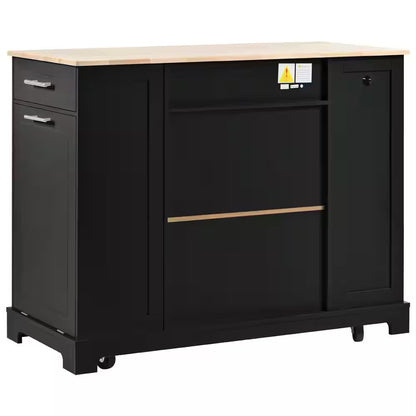 Black 48.5 In. Outdoor Kitchen Island Grill Cart with Wood Tabletop and Storage Cabinet