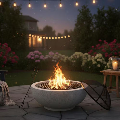 Contemporary Wood round Burning Fire Pit in Grey