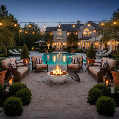 Contemporary Wood round Burning Fire Pit in Grey