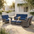 Patio Furniture Set 6-Piece Outdoor Patio Conversation Set with Blue Cushions Lawn Furniture