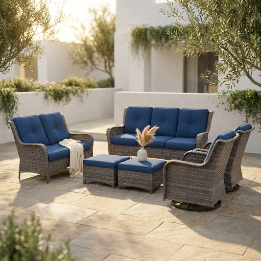 Patio Furniture Set 6-Piece Outdoor Patio Conversation Set with Blue Cushions Lawn Furniture — Studio Shot