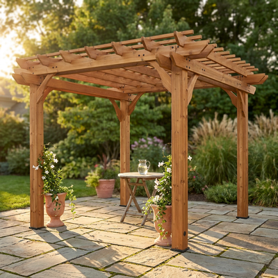 10 Ft. X 10 Ft. Traditional All Cedar Wood Outdoor Patio Pergola Shade Structure