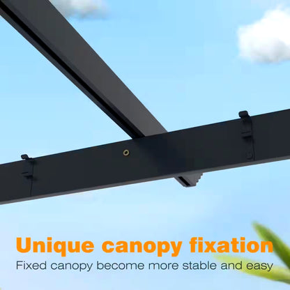 16 Ft. W X 12 Ft. D Aluminum Pergola Outdoor with Dark Gray Retractable Canopy